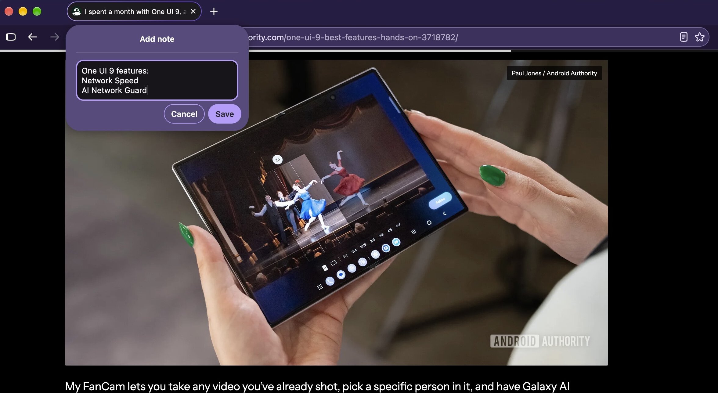 Screenshot Adding a note to a Firefox tab on a MacBook.