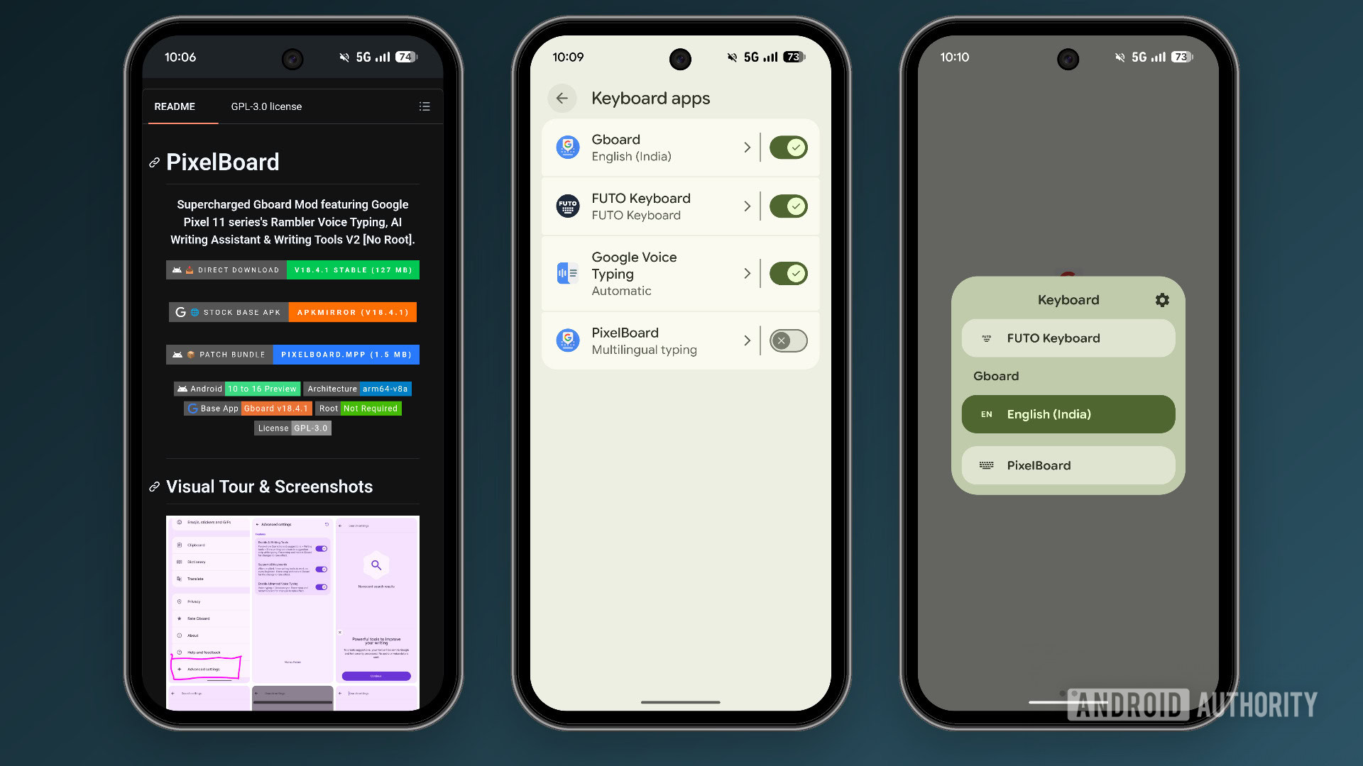 Download, install and enable PixelBoard keyboard app.