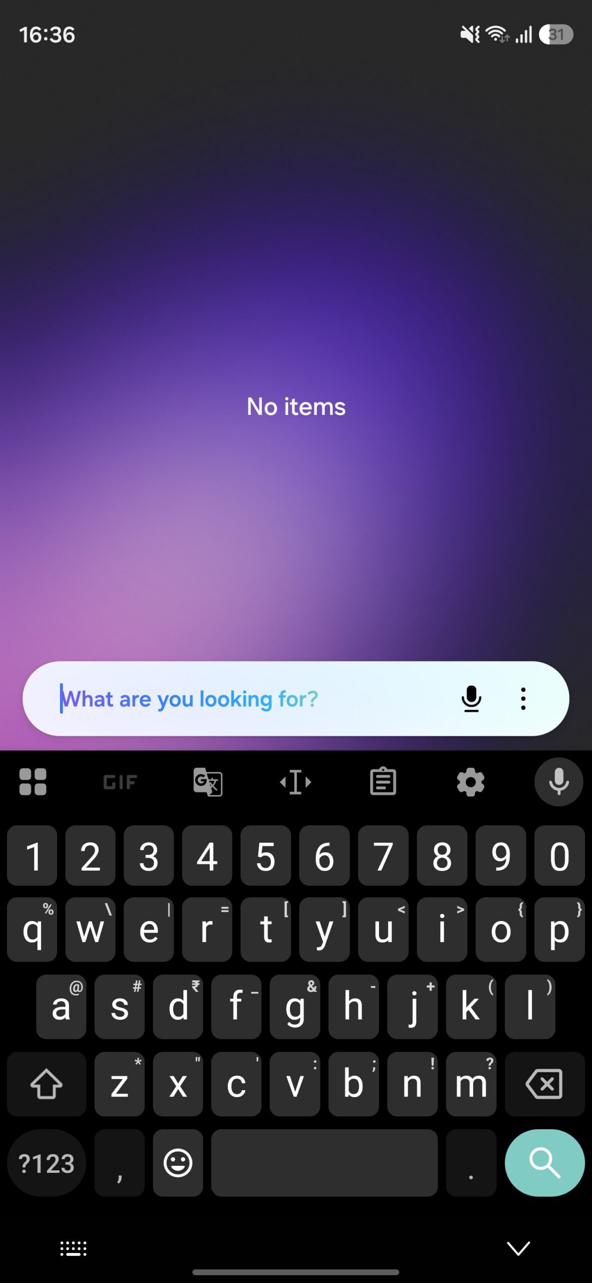 Gboard keyboard open on One UI Finder screen.
