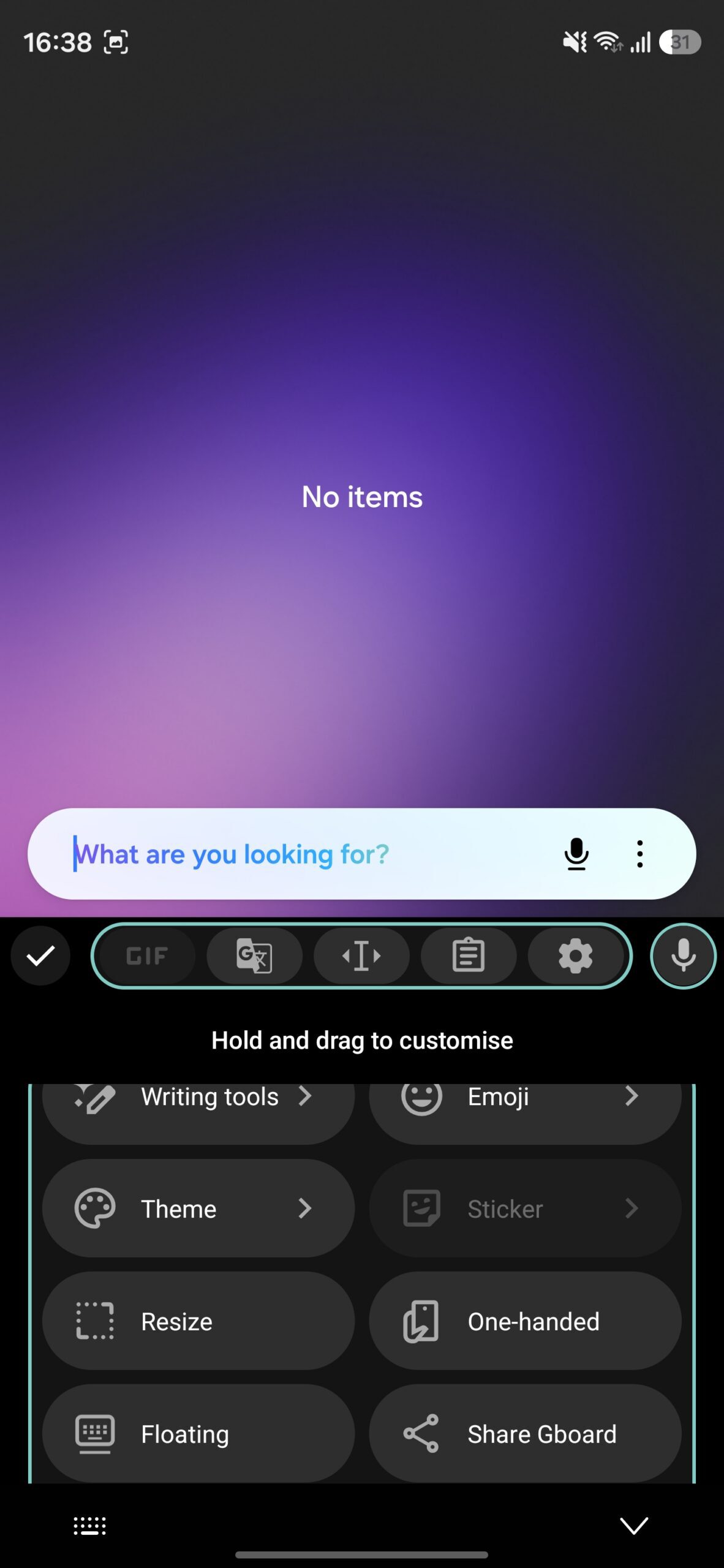 Editing Gboard's toolbar to add favorite tools.