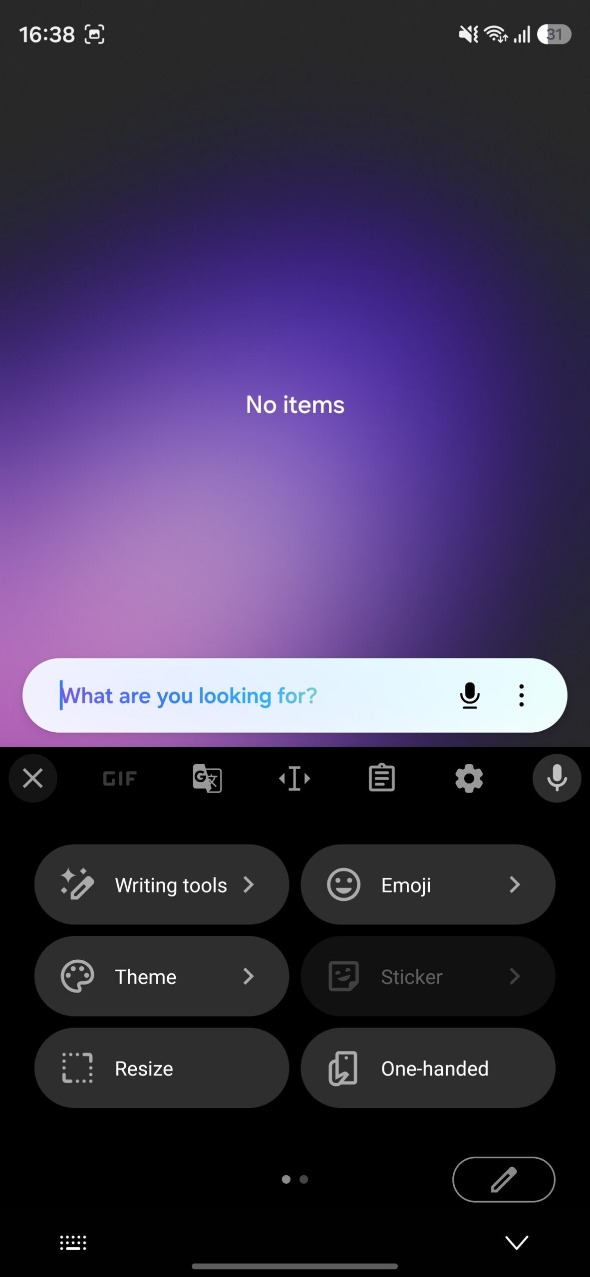 Gboard toolbar edit view.
