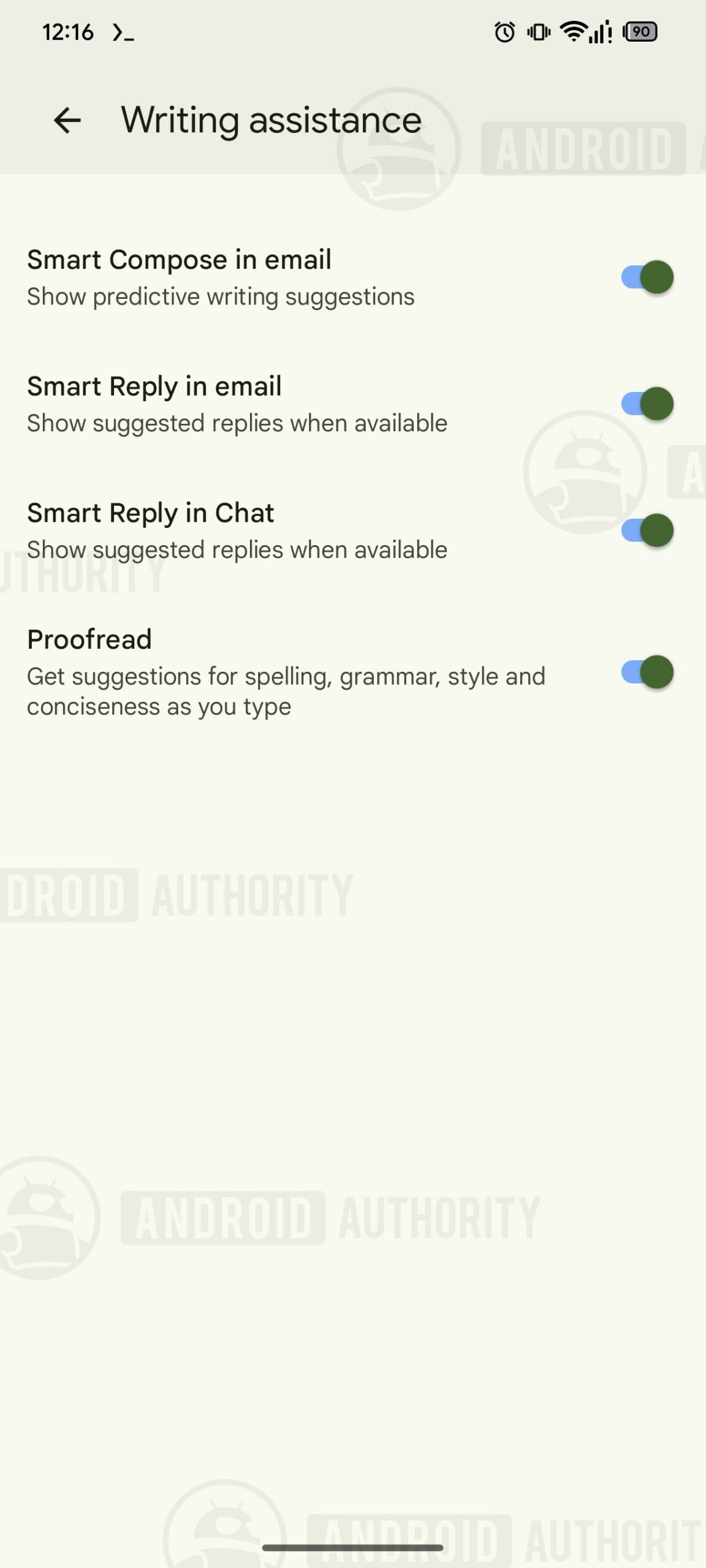 gmail redesigned settings writing assistance watermarked