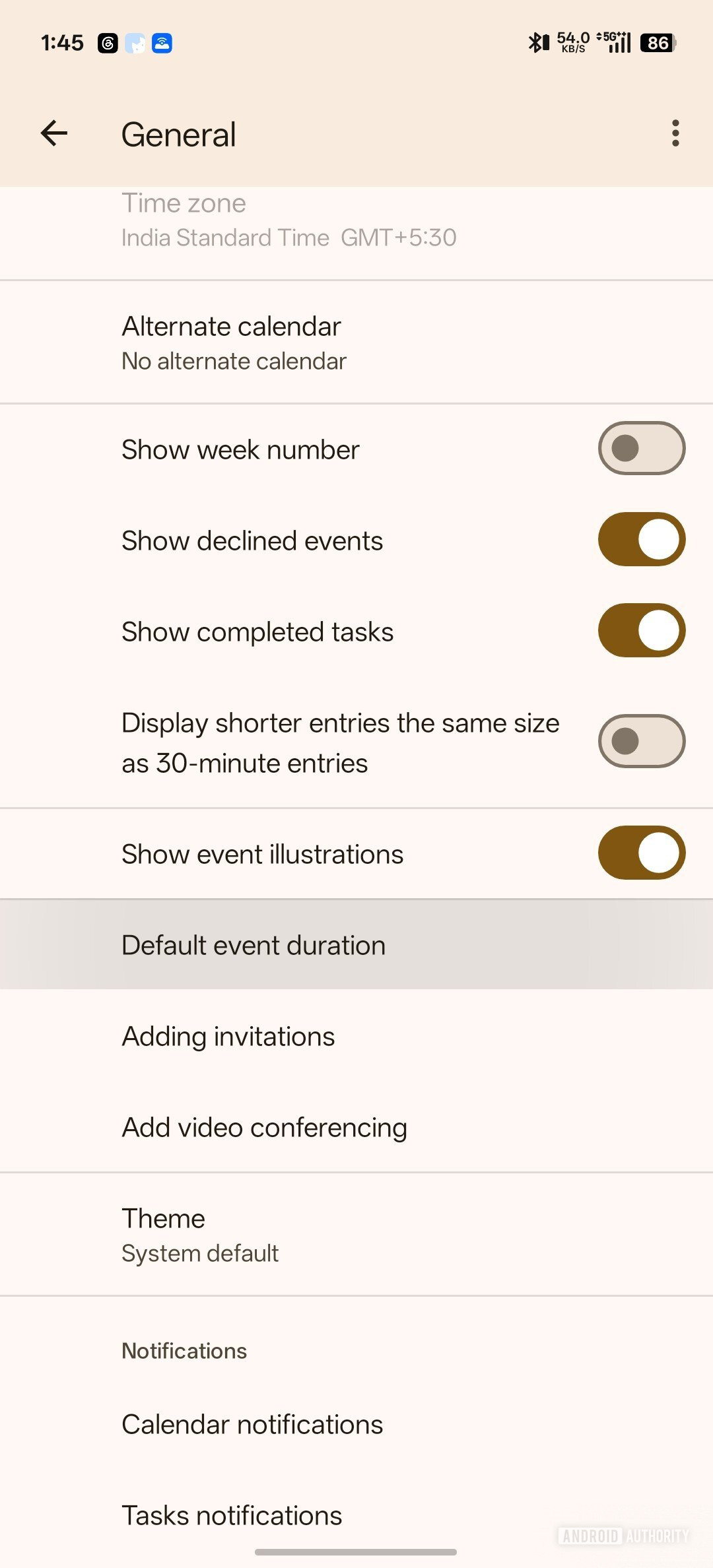 google calendar event duration default 1