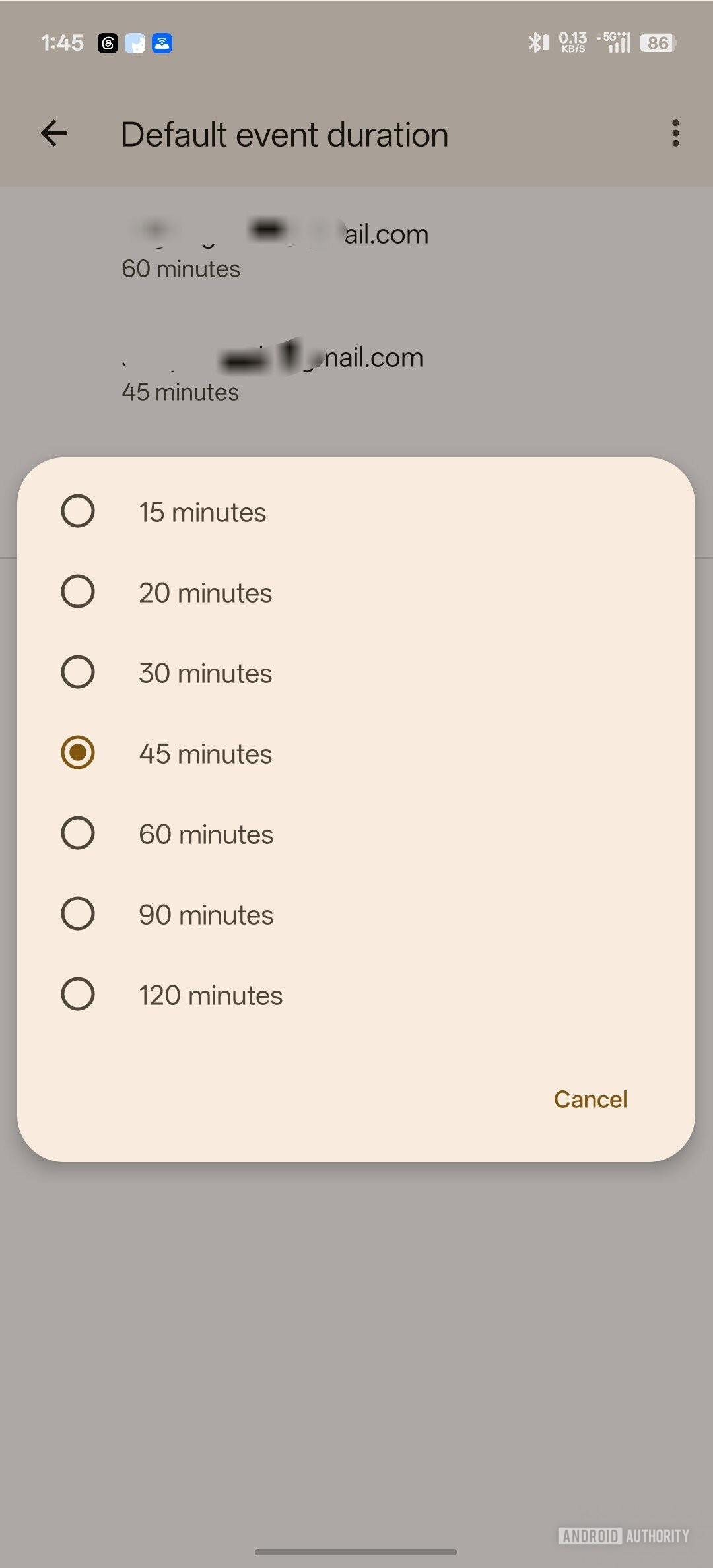 google calendar event duration default 2