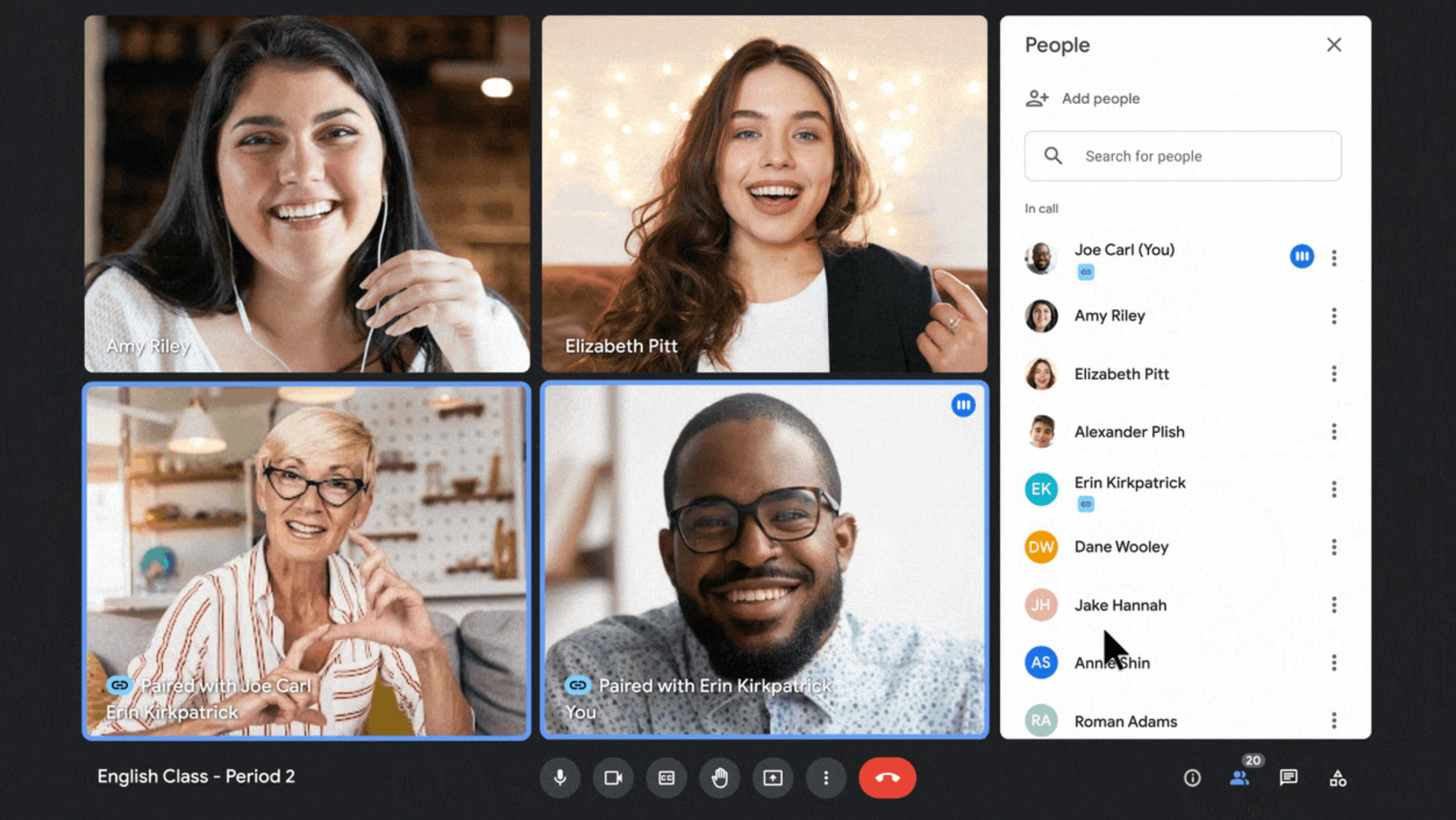 google meet paired tiles desktop