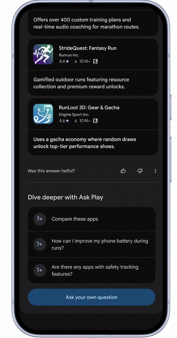 google play ask play comparison feature 1 new