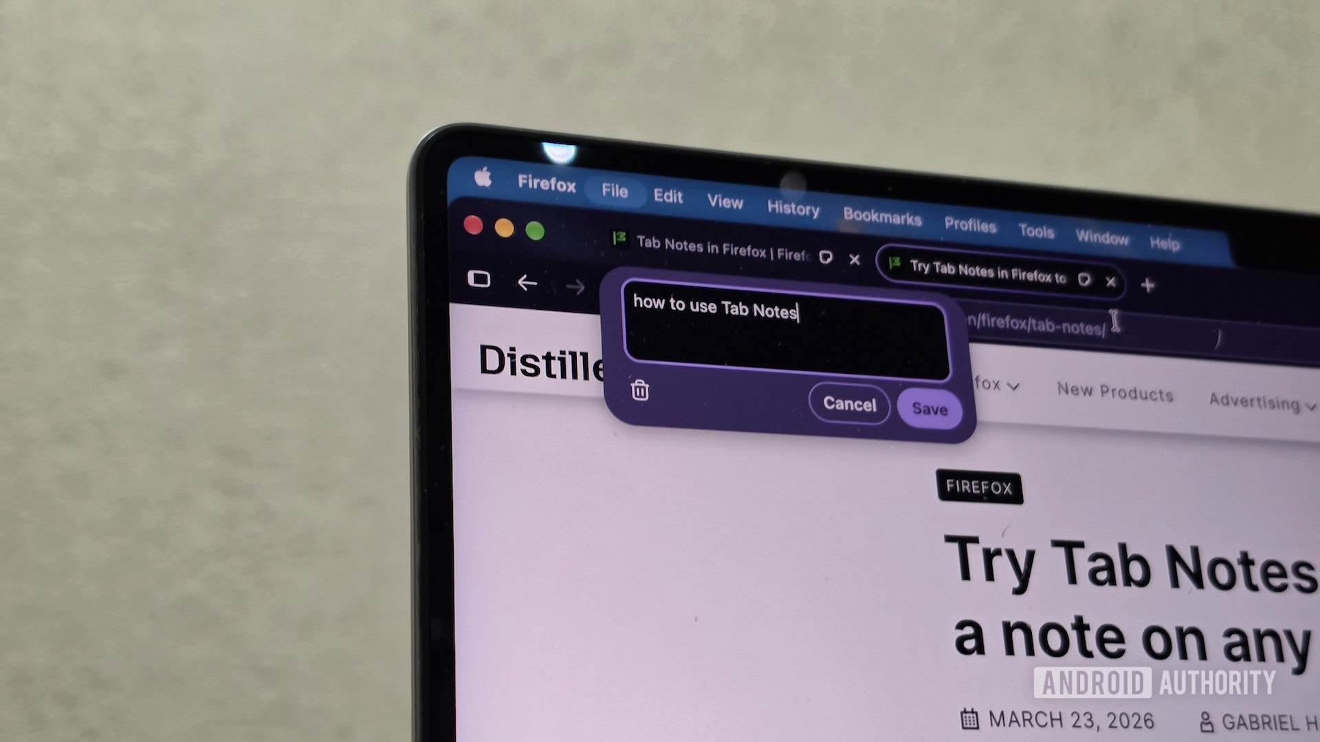 i replaced sticky notes with firefox tab notes for everyday research 2 Adding a note to a tab in Firefox on a MacBook.