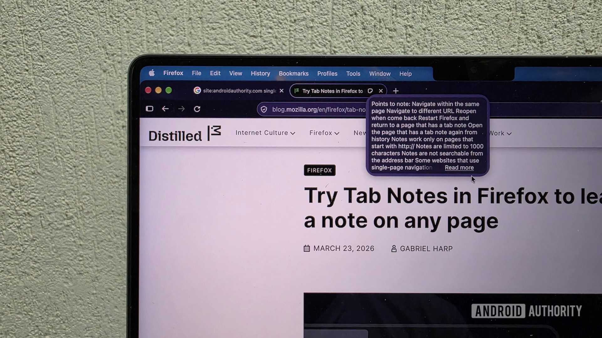 i replaced sticky notes with firefox tab notes for everyday research 4 Tab Notes preview window in Firefox on a MacBook.