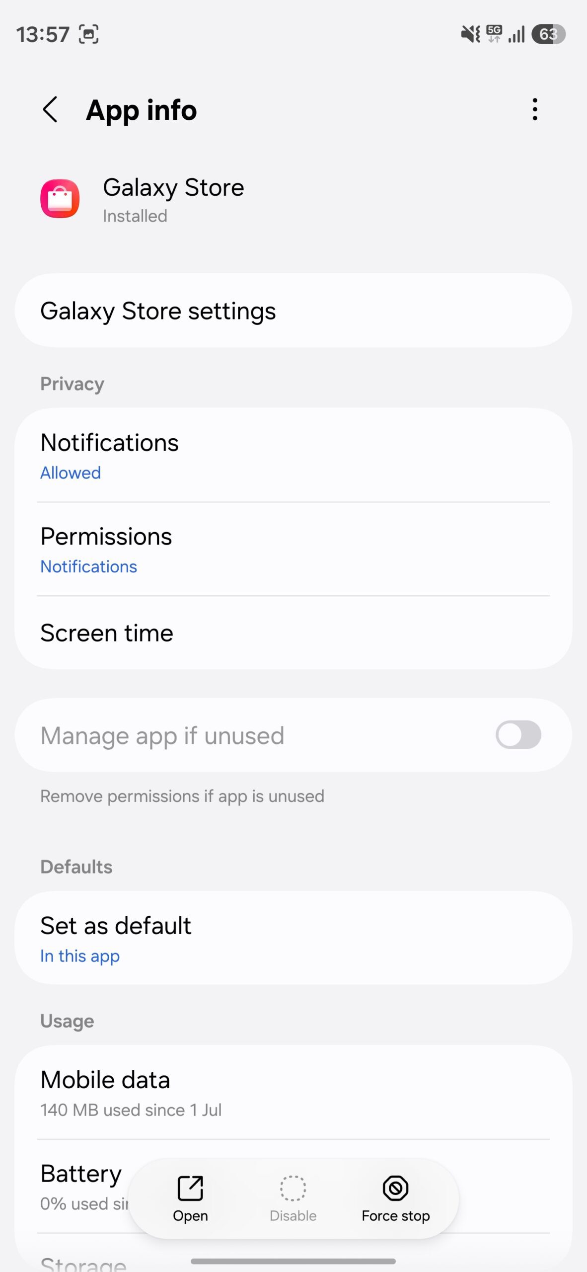 Galaxy Store app information page.
