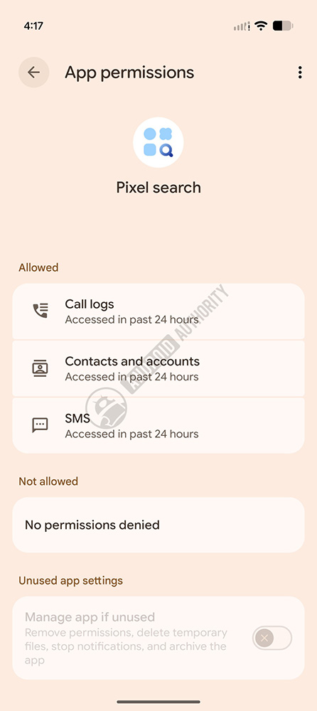 pixel search app permissions
