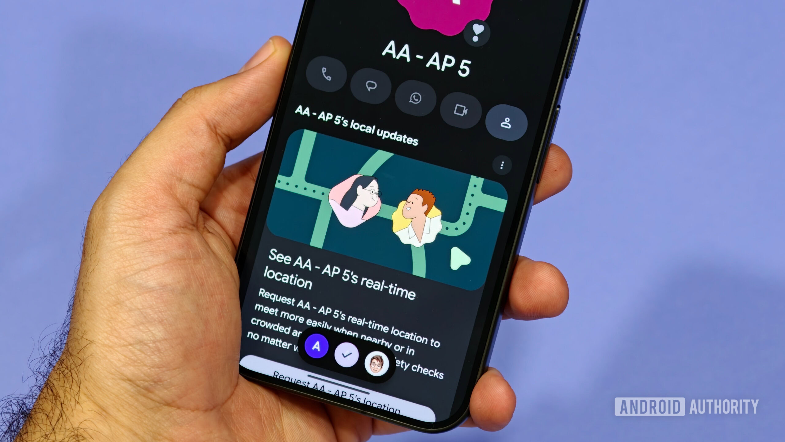 pixel vips features 2 Pixel VIPs contact card showing local updates and real-time location sharing card