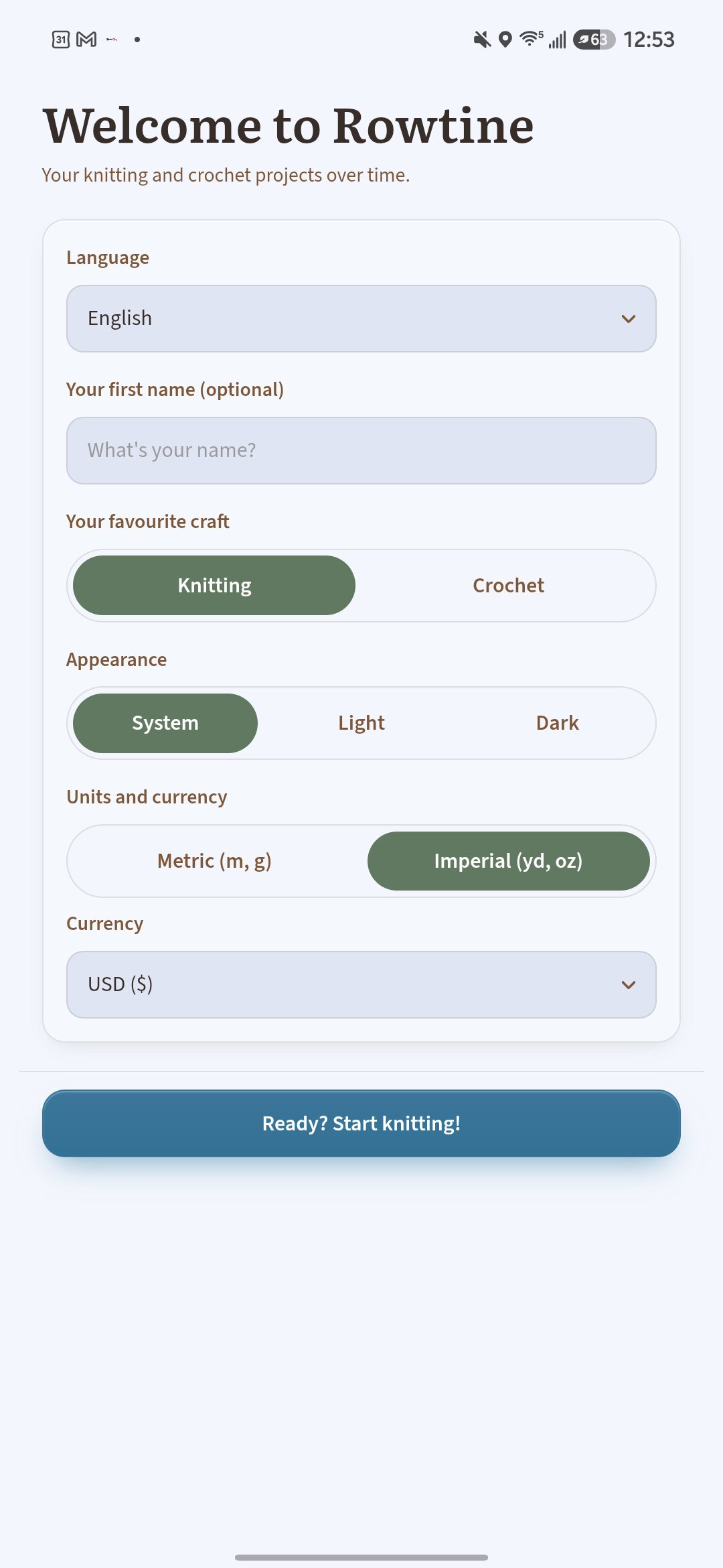 rowtine android app screenshot 2