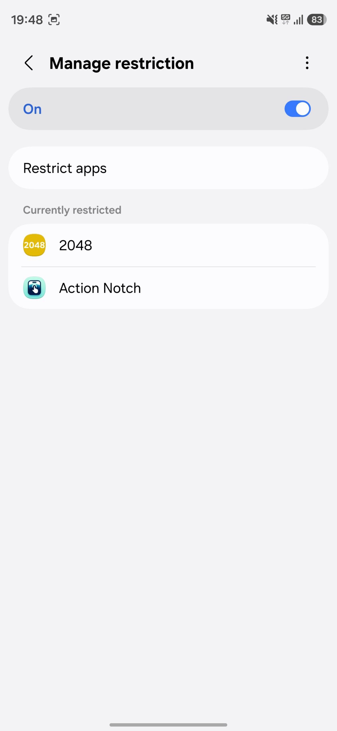 List of apps with restricted internet access.