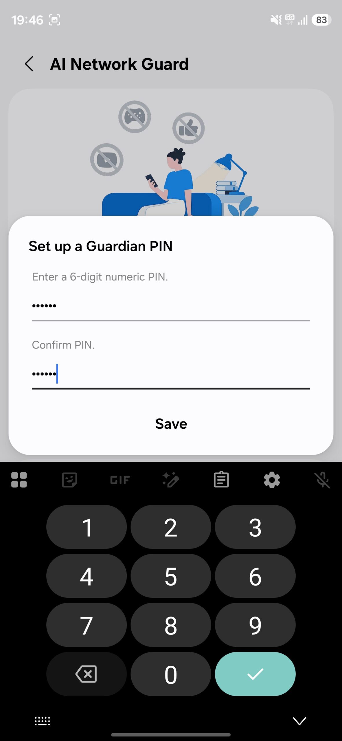 Setting up a guardian PIN for AI Network Guard.