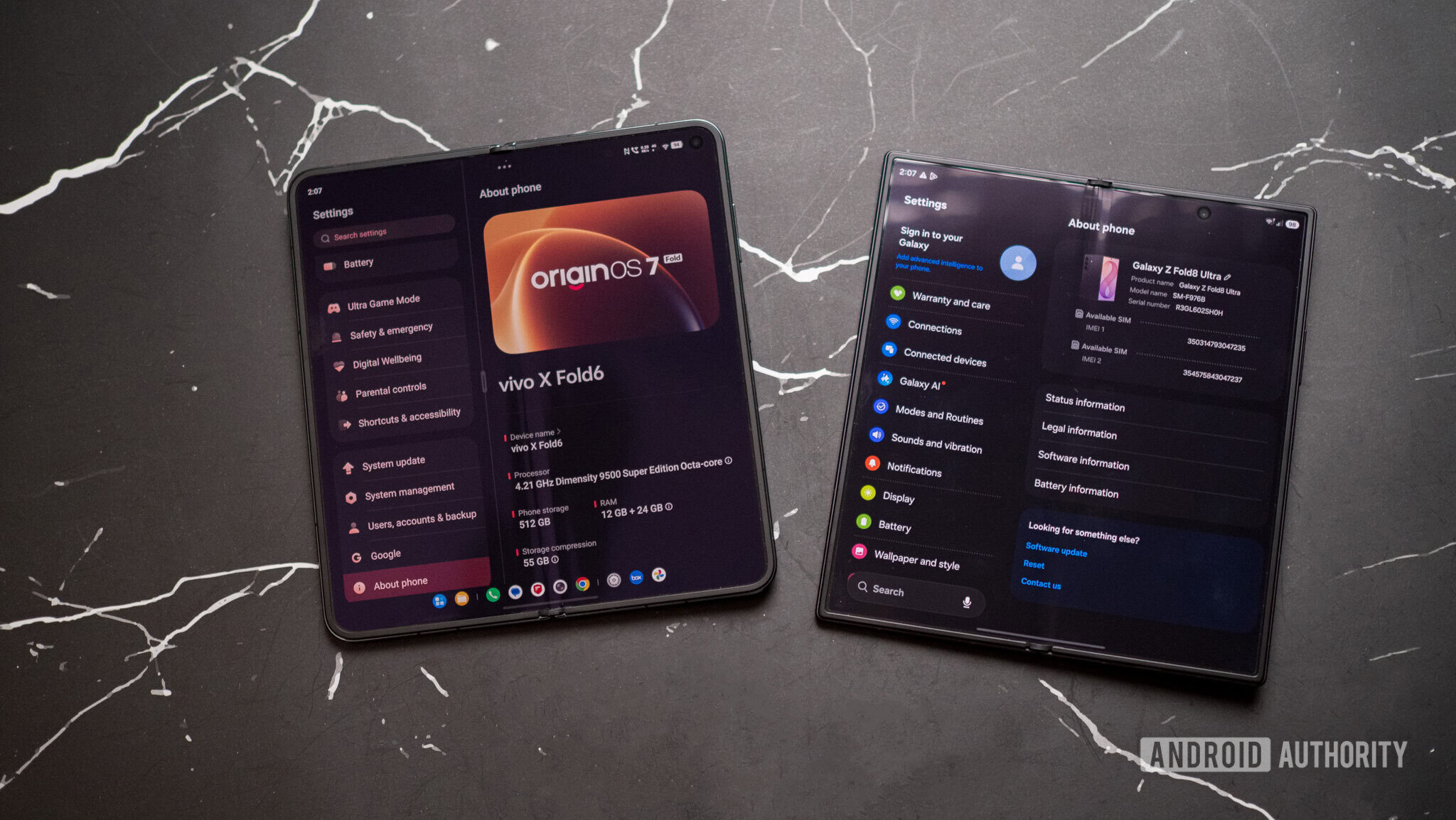 Vivo X Fold 6 on a table next to Galaxy Z Fold 8 Ultra