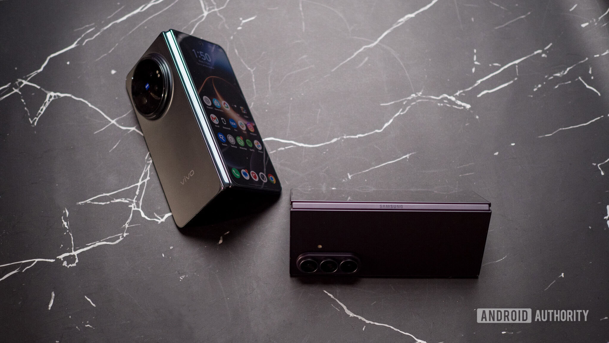 Vivo X Fold 6 on a table next to Galaxy Z Fold 8 Ultra